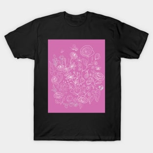 Spring Garden Doodle (Pink Background) T-Shirt